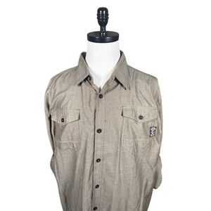 Enyce USA Mens 3XL Khaki Brown Button Up Shirt Roll Tab Sleeve Globe Trekker 3XL